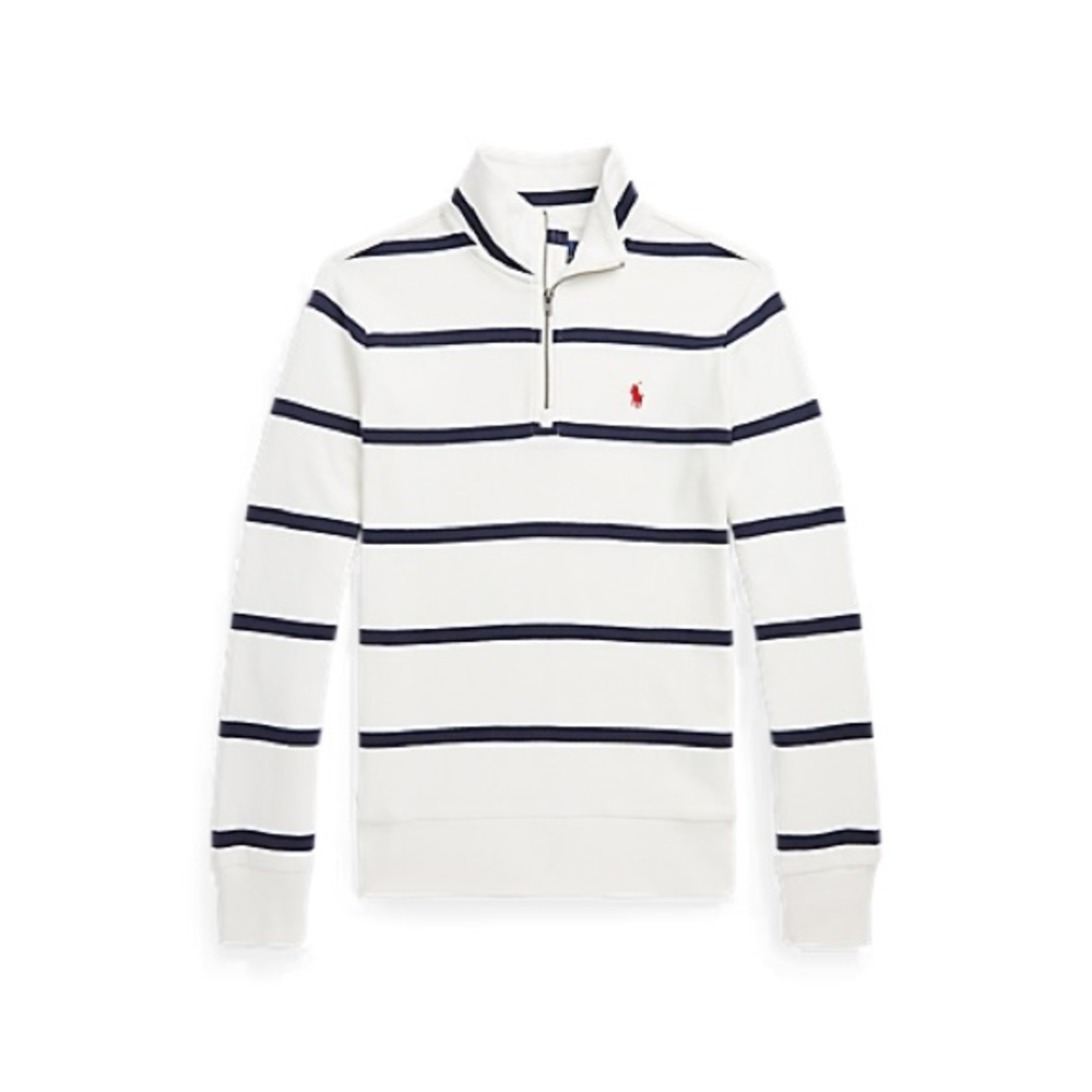 White and Navy Striped Quarter-Zip Pullover